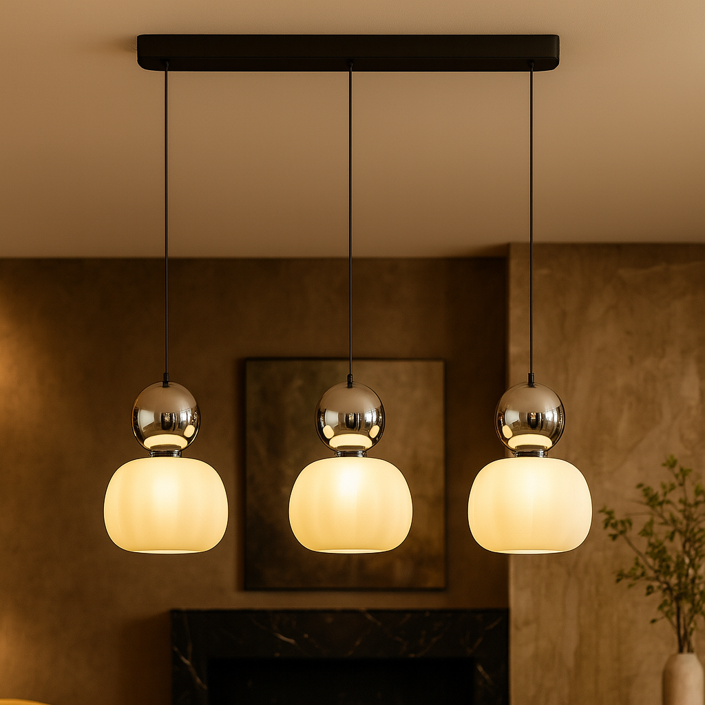 Elegante Art Deco hanglamp van metaal en PMMA met modulaire lampenkappen voor een modern interieur – verfijnd en duurzaam design