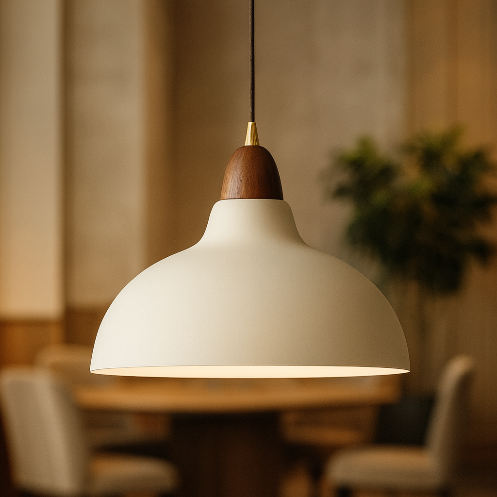 Scandinavische hanglamp van hout en metaal – Minimalistische, verstelbare lamp voor keuken en woonkamer, 35 cm, wit of zwart