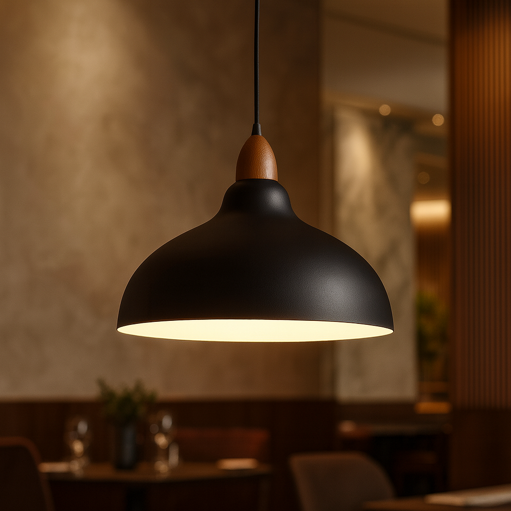 Scandinavische hanglamp van hout en metaal – Minimalistische, verstelbare lamp voor keuken en woonkamer, 35 cm, wit of zwart