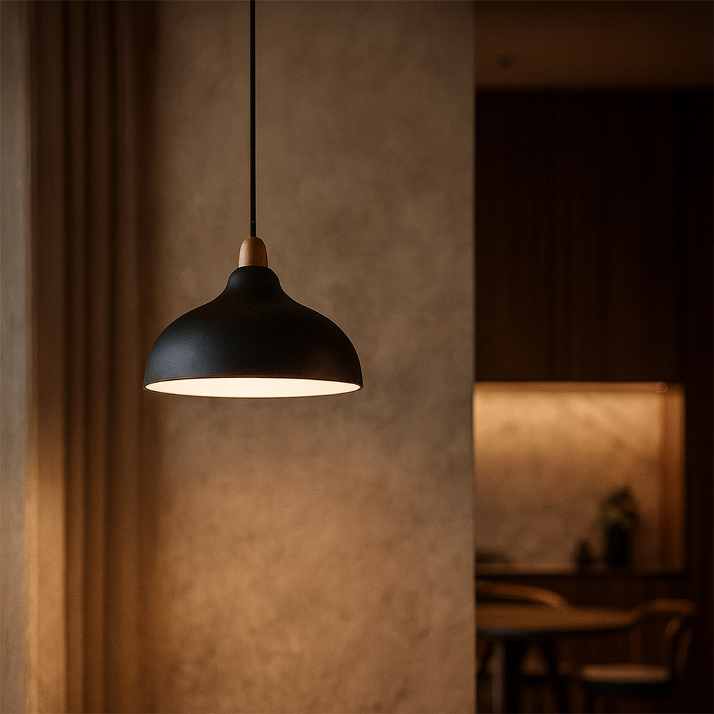 Scandinavische hanglamp van hout en metaal – Minimalistische, verstelbare lamp voor keuken en woonkamer, 35 cm, wit of zwart